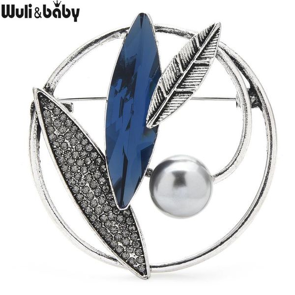

pins, brooches wuli&baby rhinestone round flower for women 2-color leaves pearl party office brooch pins gifts, Gray