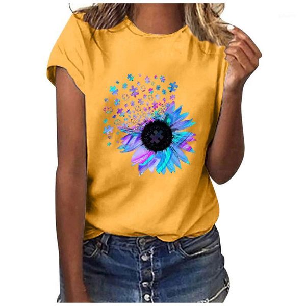 

women's t-shirt colorful sunflower printing woman tshirts casual short sleeves o neck loose daily trendy harajuku graphic tees women p, White