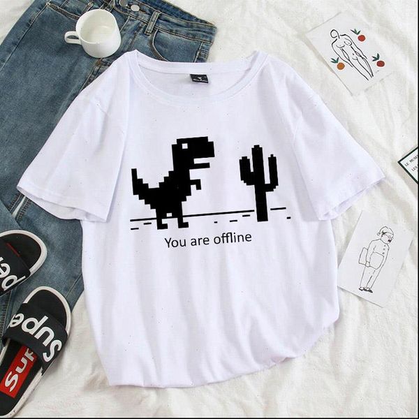 

women tees cute dinosaur print o neck women t shirt summer short sleeve casual cartoon t shirt, White