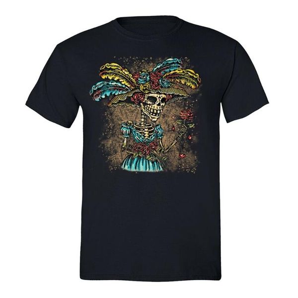 

men's t-shirts mens la catrina sugar skull of day dead dia de los muertos mexican hat t-shirt(1), White;black