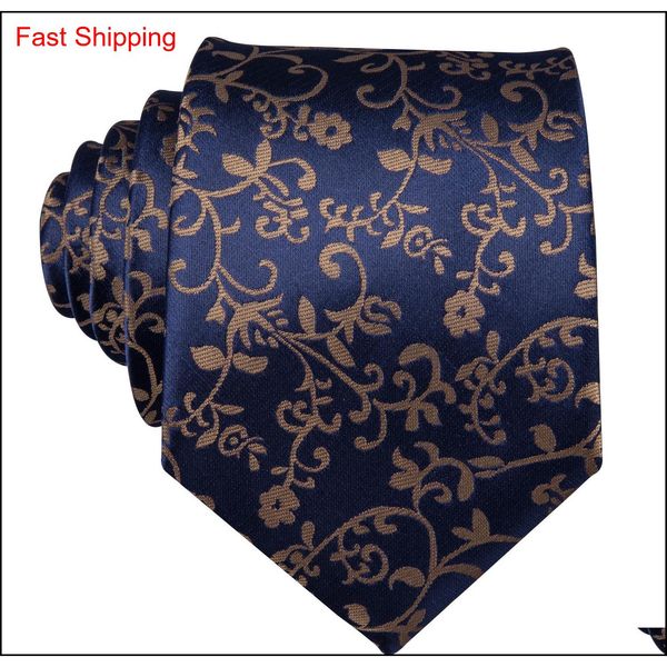 

fast shipping mens tie hankerchief cufflinks set dark blue tie with golden flowers silk business casual party neckti qylrin bdehome, Black;blue