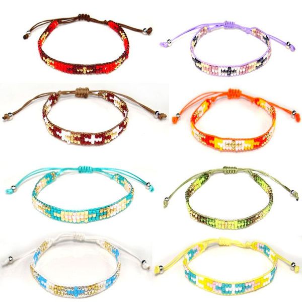 

tennis arrival hand-knitted rope adjustable bracelet 100% rice beads imported from japan 2021 ladies color, Golden;silver