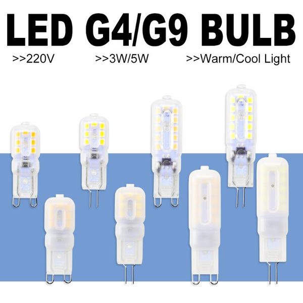 

8pcs g9 led bulb 5w 3w bombillas led g4 dimmable lamp 220v corn bulb chandelier light 2835smd ampoule replace halogen lamp