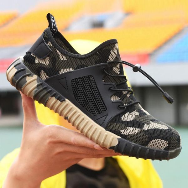 

boots safety shoes steel toe cap spring breathable mesh casual shoe labor insurance puncture proof work men's sneakers, Black