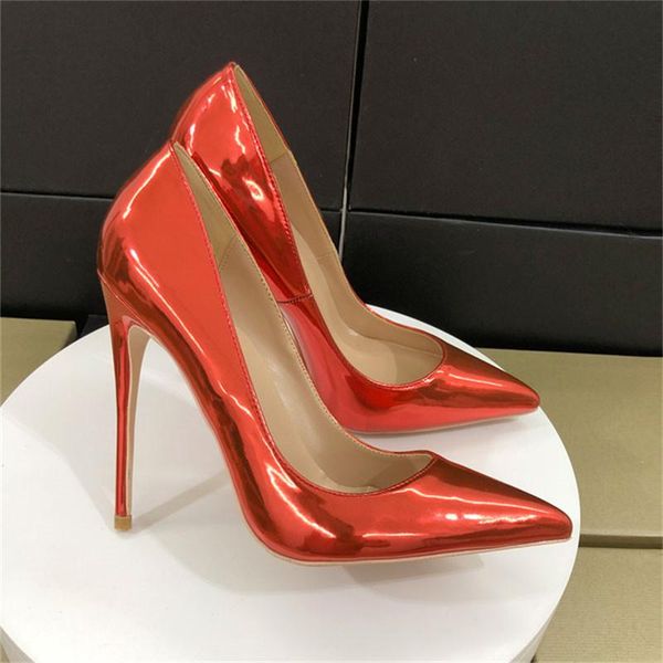 

dress shoes women shiny red patent pointed toe stiletto high heels wedding bridal chic ladies slip on party pumps size 33-45, Black