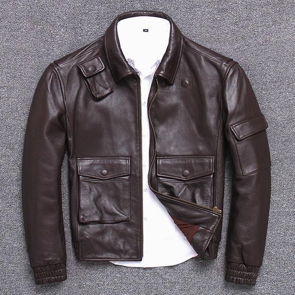 

men's leather & faux head layer thick and soft cowhide clothing male fund genuine jacket lapel short loose vintage, Black