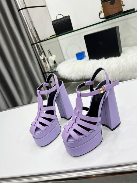 

2022 women summer fashion sandals waterproof platform square toe hollow thick heel baotou hengtian high roman catwalk sand, Black