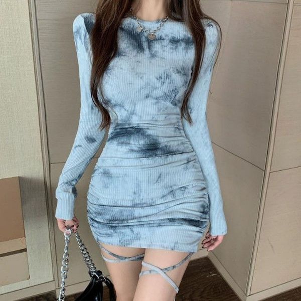 

autumn tie dye dress fashion streetwear female plied mini cord y694 hg5r, Black;gray