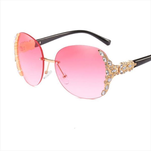 

brand designer rhinestone sunglasses frameless round oversize female gradient shades eyewear glasses ladies, White;black