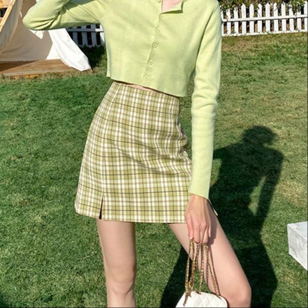 

women high waist plaid mini skirt slim a line summer ladies korean style high waist skirts, Black