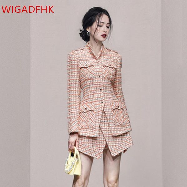 

women's tracksuits autumn and winter small fragrance suit women 2021 retro tweed jacket irregular high waist short culottes two-piece, Gray