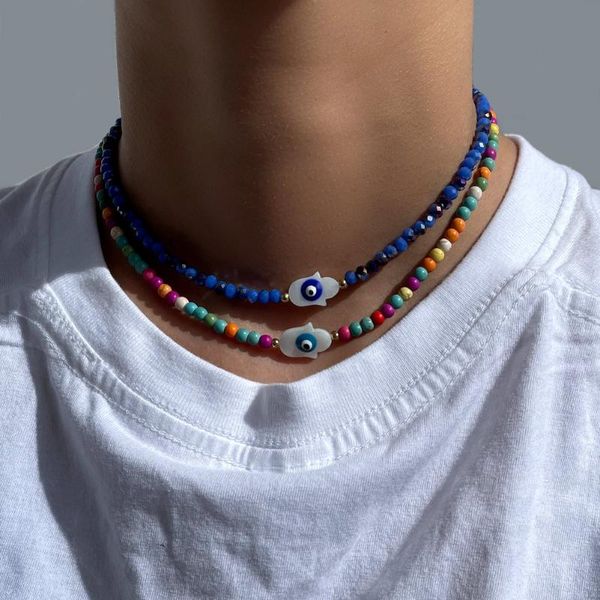 

chokers handmade beaded evil eye natural shell necklace for women colorful turquoise choker necklaces string bead bohemian jewelry 2021, Golden;silver