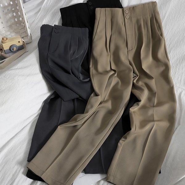 

women's pants & capris fashion breasted high-waist solid color suit trousers female slim korean casual causal nine-point straight women, Black;white