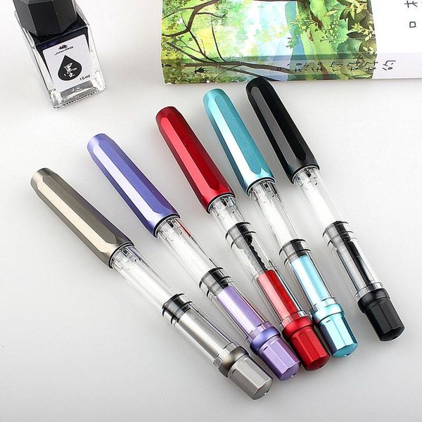 

fountain pens acrylic / metal t1 piston pen, 0.5mm aluminum alloy fine large capacity office stationery and gifts pen for school