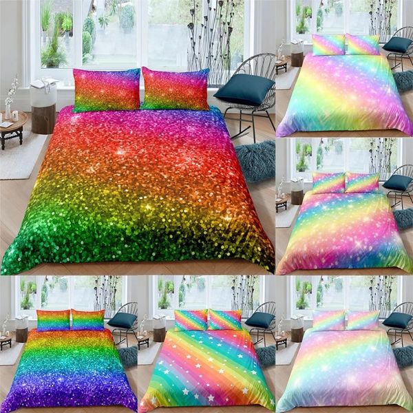 

bedding sets rainbow set for kids girls teens printing colorful comforter cover luxury lightweight bedclothes decor with pillowcases