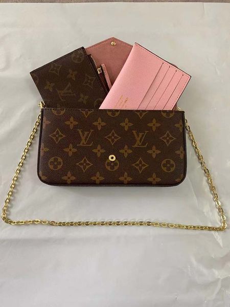 

designer handbags shoulder bag totes 3pcs set pochette accessories brown flower messenger chain strap cross body ladies flap purse clutch wi