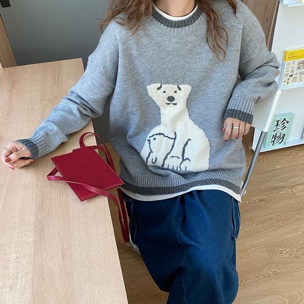 

women's sweaters autumn 2021 winter harajuku korean for women fashion vintage personality striped cartoon bear knitted sweater, White;black