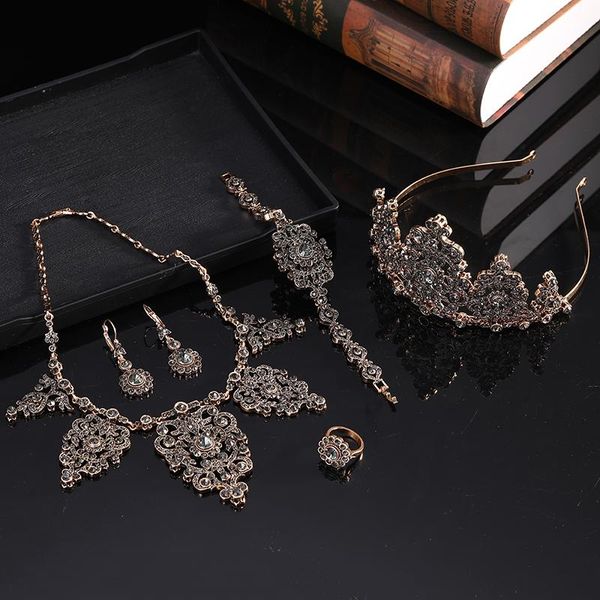 

earrings & necklace wedding bracelet ring crown jewelry set inlaid rhinestone original design bridal crystal 5pcs/set, Silver