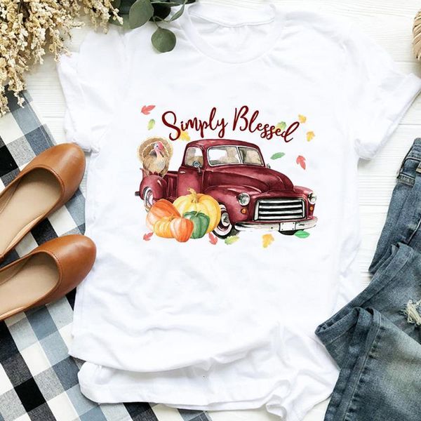 

women lady cartoon pumpkin watercolor thanksgiving halloween print tshirt female t tee womens shirt clothes graphic t-shirt, White
