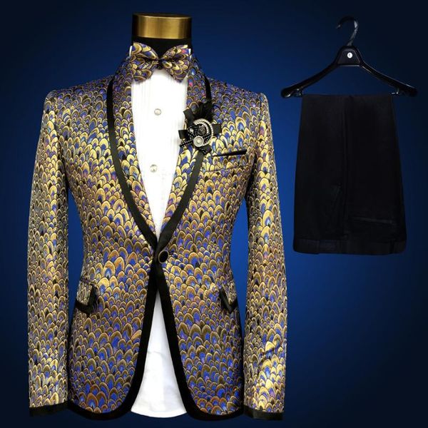 

men's suits & blazers colorful suit men (jacket+pant) shinny gold silver contrast black costume homme marriage wedding stage host, White;black