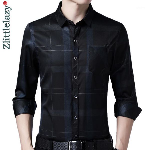 

brand long sleeve men social shirt streetwear casual pocket striped shirts dress mens slim regular fit clothes fashions 931 men's, White;black