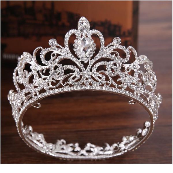 

trendy bridal wedding crown hair accessories silver color rhinestone crystal crown princess round crown bridal jllkfh