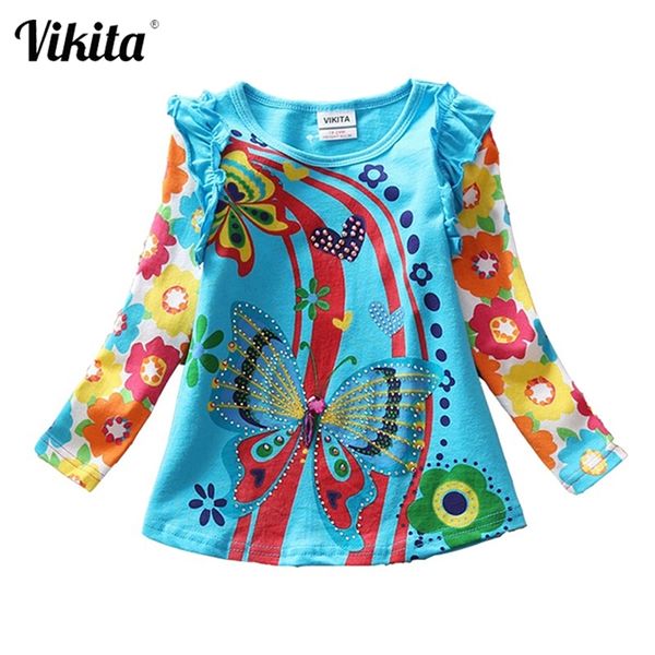 Vikita T-Shirt Kızlar için Uzun Kollu Roupa Infantil Prenses Çocuk Karikatür Giyim Çocuk Çocuk T-Shirt Tops ve Tees 210306