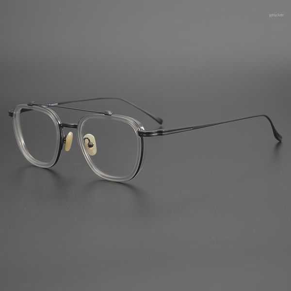 

titanium acetate prescription glasses frame men women fashion double beam pilot eyeglasses square optical myopia eyewear sunglasses frames1, Black