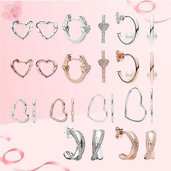 

hoop & huggie love heart pearl earrings piercing rose gold silver 925 original fine jewelry for women crystals zircon stone 2021 trend, Golden;silver