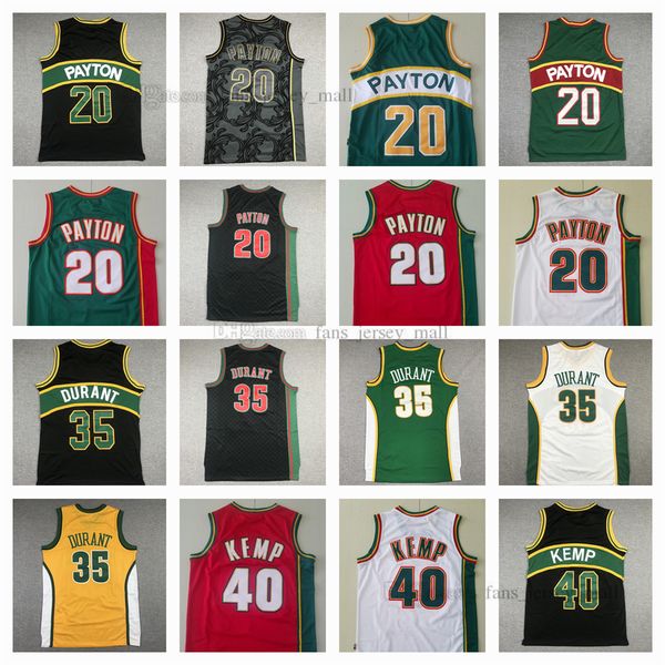 

stitched retro basketball jerseys shaw 40 kemp jersey gary 20 payton kevin 35 durant colour green red black mitchell&ness 1995-1996 2007-200, Black;red