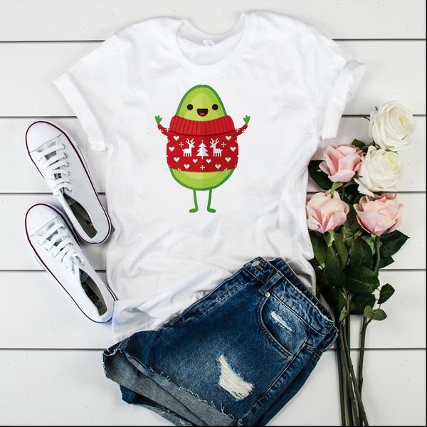 

suitable all seasons new t shirt women fashion christmas avocado print harajuku short sleeve shirt white tshirt