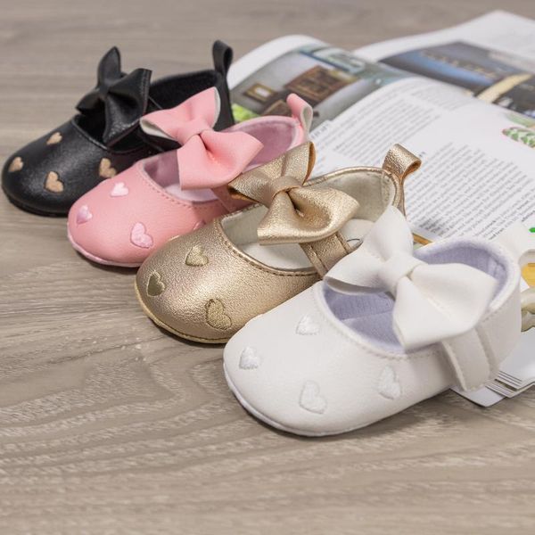 

first walkers 2021 baby / toddler solid love bowknot prewalker shoes