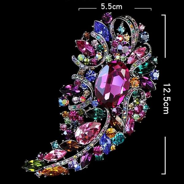 2021 NOVO Tamanho Enorme Elegante Luxuoso Multicolorido Strass Cristal Diamante Grande Broche de Presente 10 cores Disponíveis NAVIO RÁPIDO