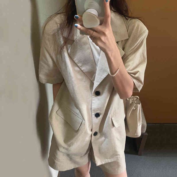 

two piece dress korean retro suit collar three-button cardigan jacket + high-waist wide-leg slacks shorts two-piece female inap, White