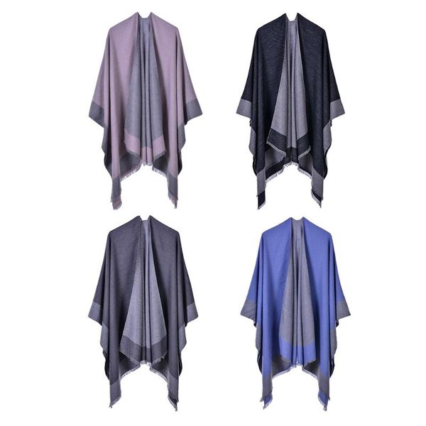 

scarves women's warm shawl wrap elegant reversible poncho cape thick swing cardigan, Blue;gray