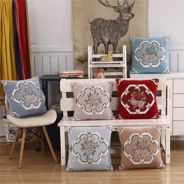 

cushion/decorative pillow 2021 chenille embroidery floral waist cushion cover home sofa car decorative 45*45/55*55cm throw pillows housse de