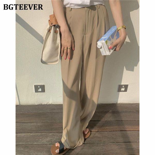 

women's pants & capris bgteever casual loose floor-length for women high waist pockets ladies trousers 2021 summer female wide leg suit, Black;white