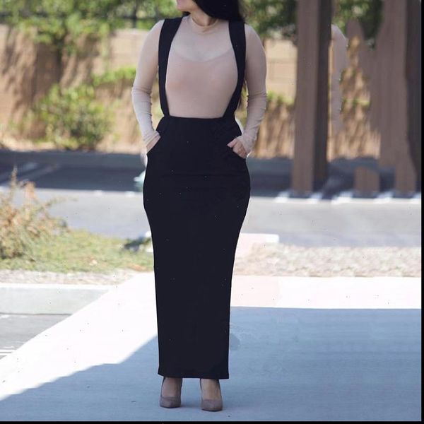 

women bodycon long skirt black high waist tight maxi skirts muslim party wear two shoulder strap pencil skirt suspender skirts
