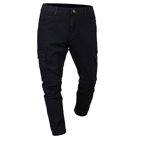 

new spring autumn fashion european size men black multi-pocket business casual slim denim jeans, Blue