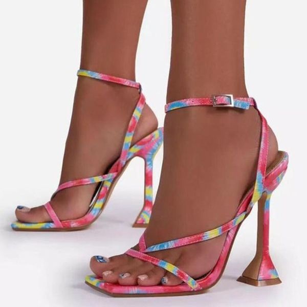 

sandals women summer shoes gladiator clip toe high heels bandage buckle strap pumps squre ladies party fashion#f35, Black