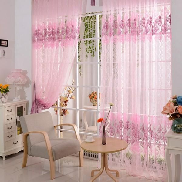 

curtain factory price pink floral pattern window room drape divider scarf voile modern curtain new