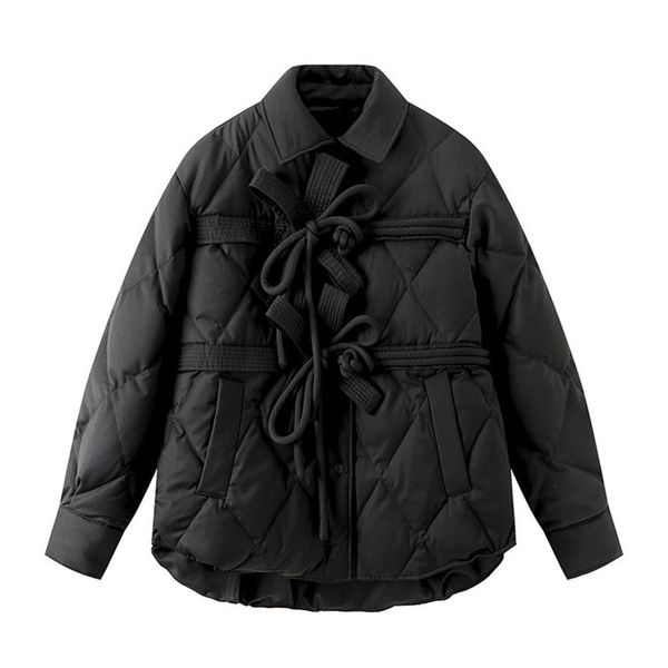 

2021 winter new loose and versatile fun coil buckle bow tie down et women uy21412y100201, Black