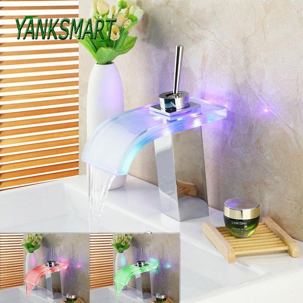 

bathroom sink faucets yanksmart led light basin faucet chrome/glass mixer single handle deck mounted cold & water tap
