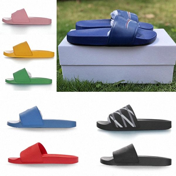 

with box 2021 fashion slippery slide sandals slippers shoes men women wide flat summer designer beach flip flops slipper q e6pn#, Black