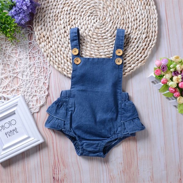 

new spring baby girls romper kids toddler denim ruffle one-piece jumpsuit fashion toddler onesies 371 y2, Blue