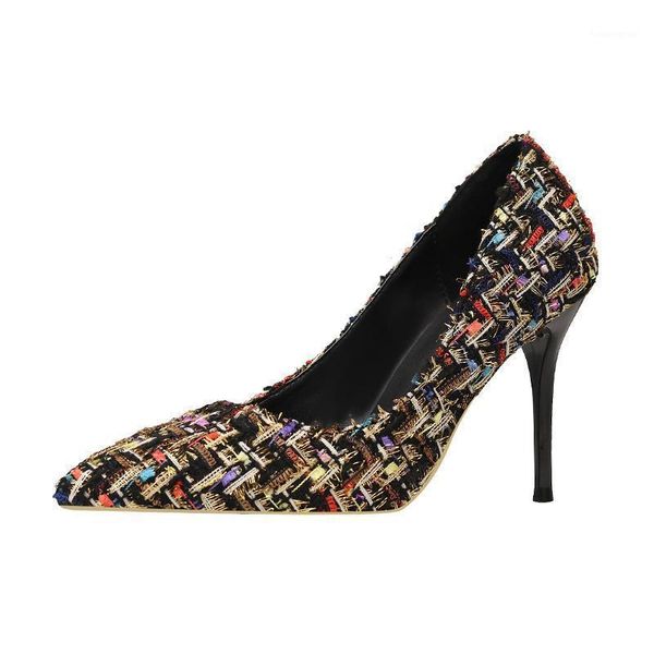 

dress shoes 2021 spring autumn tweed houndstooth block high heels for woman retro fashion women1, Black
