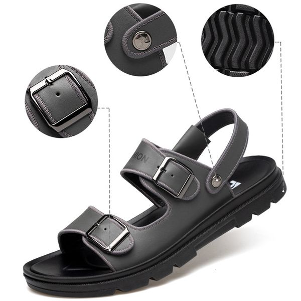 

sandals will see leather sandals for outdoor men soft beach flip flops shoes indoor fashion slides man flat slippers bath kklf, Black