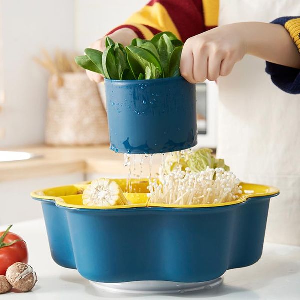 

kitchen storage & organization plastic vegetable turntable platter drain basket washing vegetables fruit tray snack household suppies