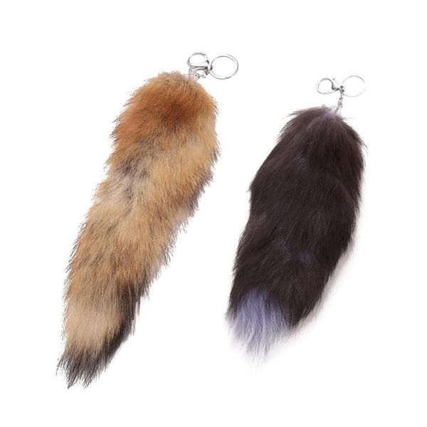 

keychains faux large fluffy tail pendant key ring holder keychain car bag ornament, Silver