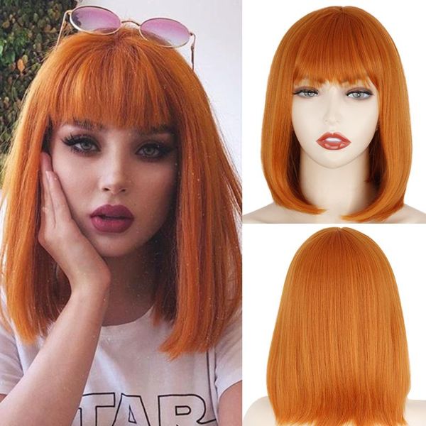 

synthetic wigs short bob wig with bangs for women orange black pink party daily use shoulder length